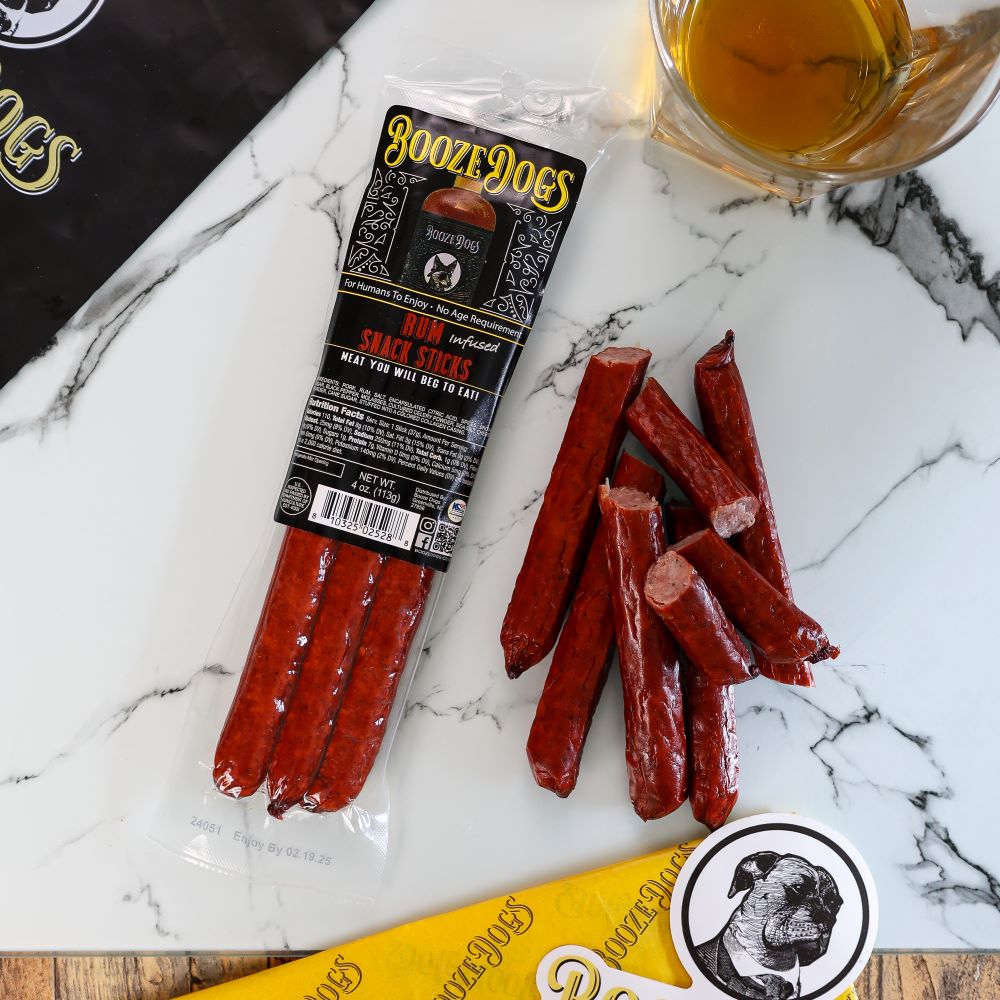 4 OZ PACK OF RUM INFUSED SNACK STICKS WITH CUT PIECES