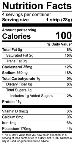 BOURBON JERKY STYLE STEAK STRIPS NUTRITIONAL TABLE