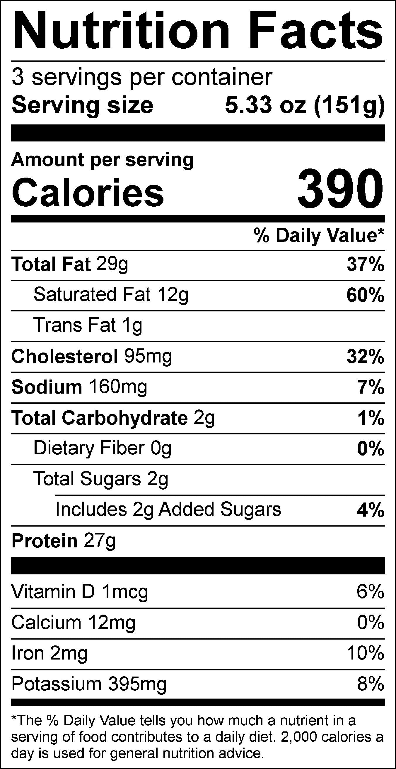 BOURBON BURGER NUTRITIONAL TABLE