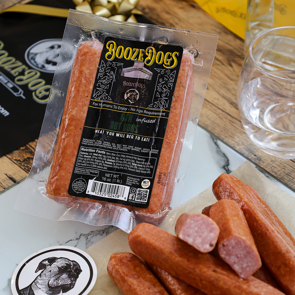 GIN INFUSED HOT DOG PACK WITH CUT LINKS ON THE SIDE