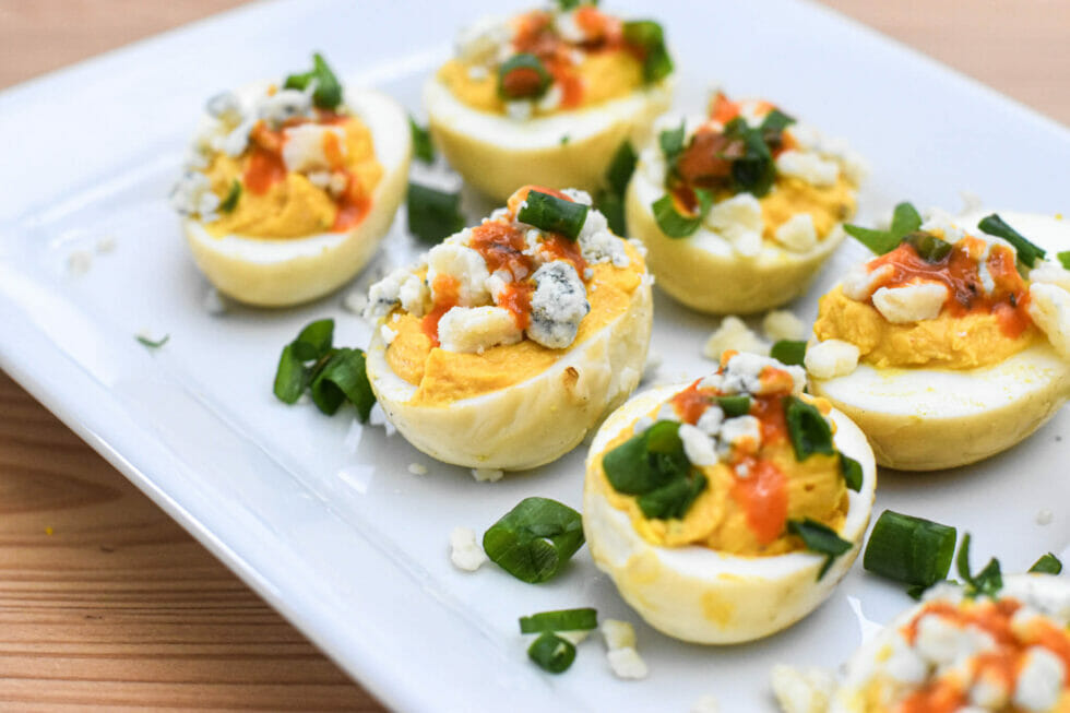 Buffalo Blue Cheese Smoked Deviled Eggs