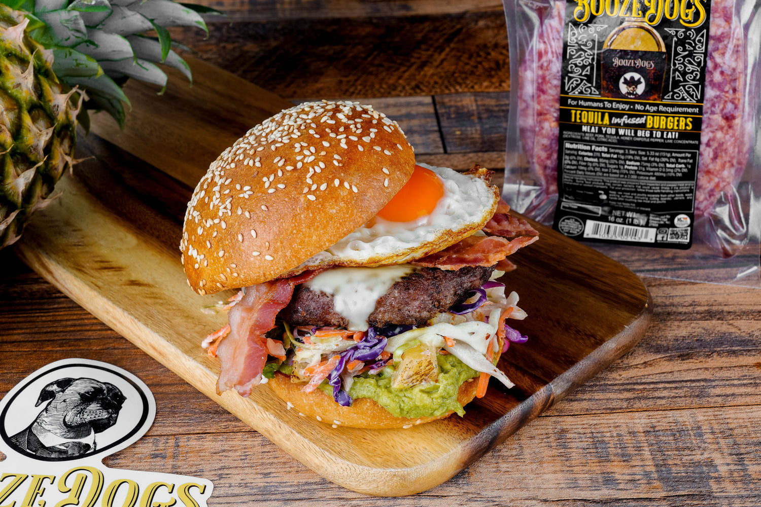 Tequila Sunrise Burgers with Roasted Pineapple Slaw & Chipotle Mayo
