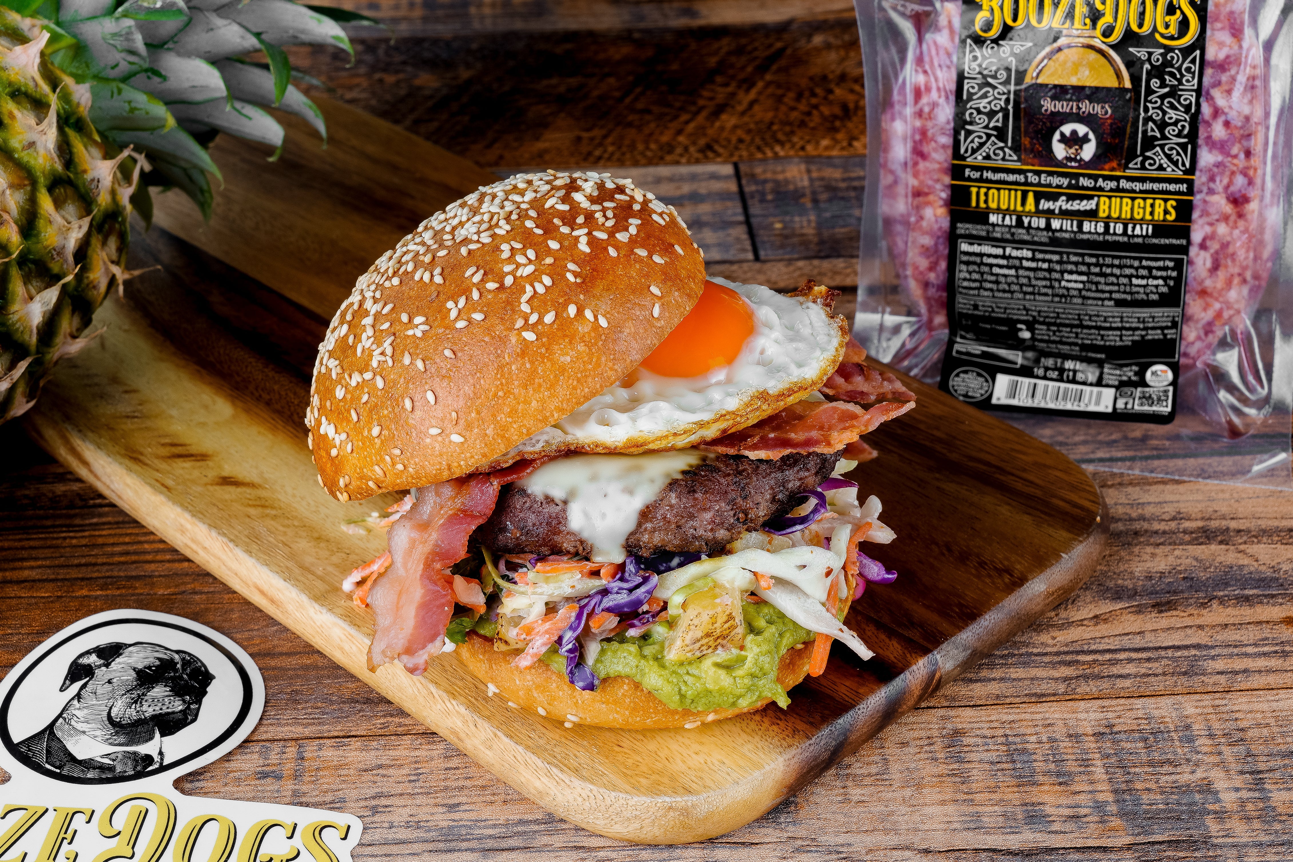 Tequila Sunrise Burgers with Roasted Pineapple Slaw & Chipotle Mayo