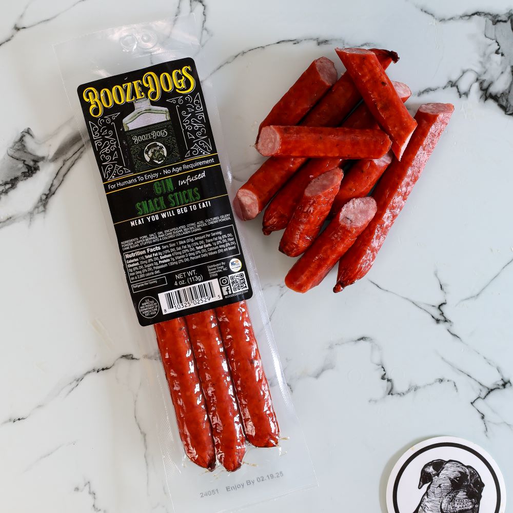 4 OZ PACK OF GIN INFUSED SNACK STICKS WITH CUT PIECES