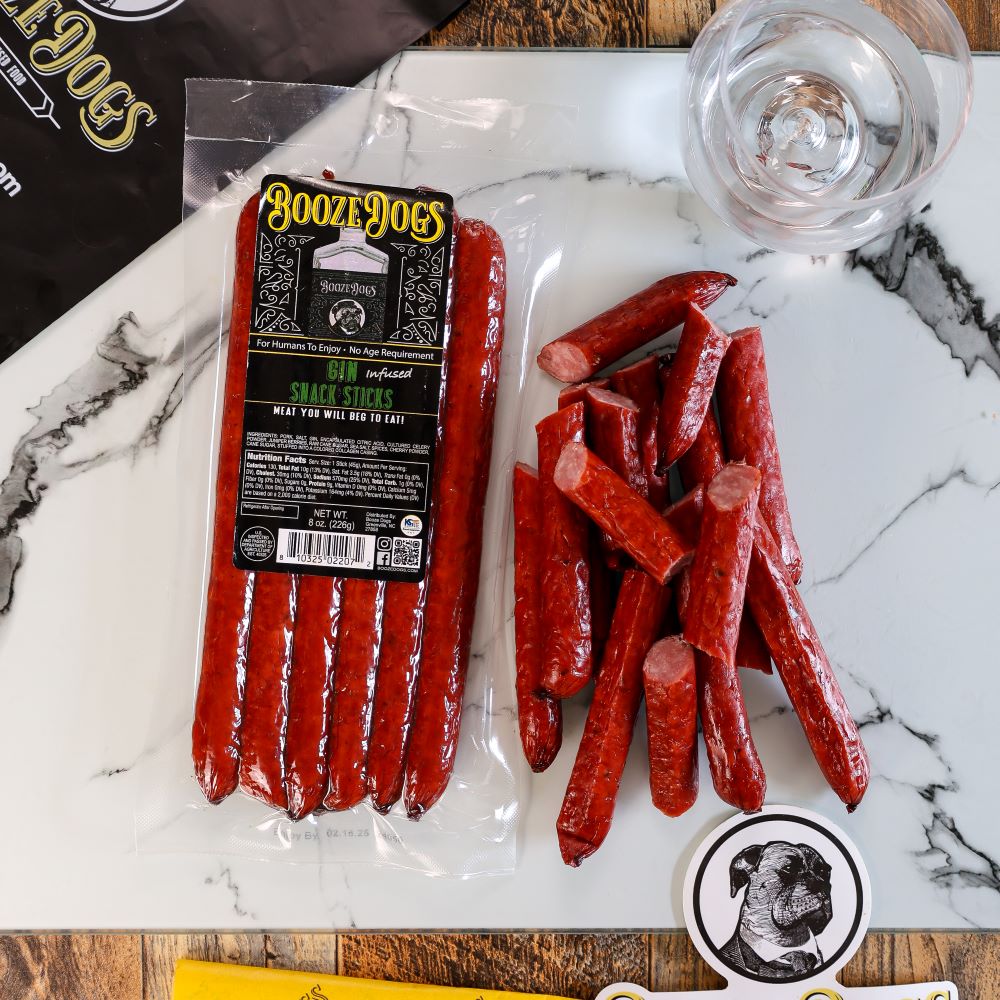 8 OZ PACK OF GIN INFUSED SNACK STICKS WITH CUT PIECES