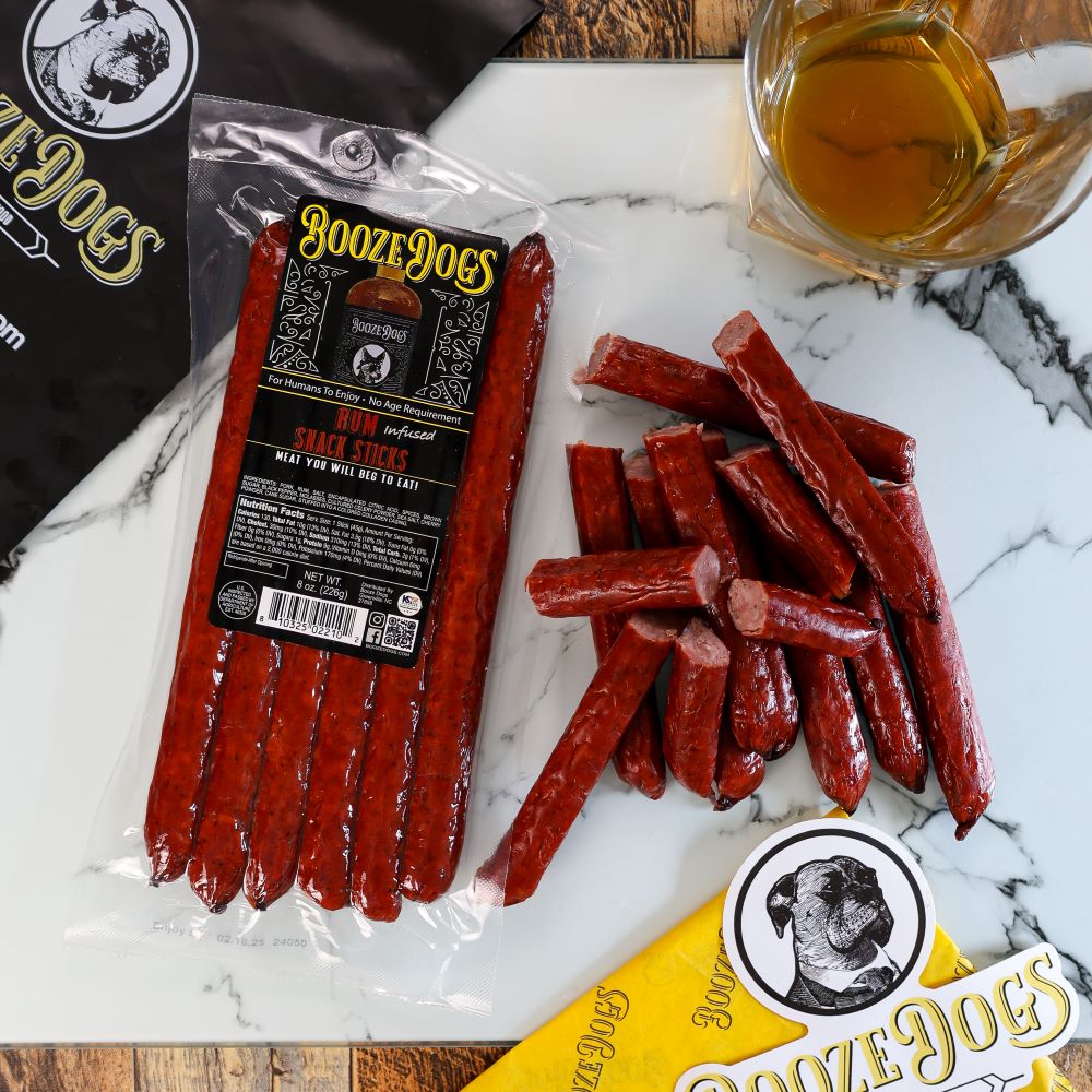 8 OZ PACK OF RUM INFUSED SNACK STICKS WITH CUT PIECES