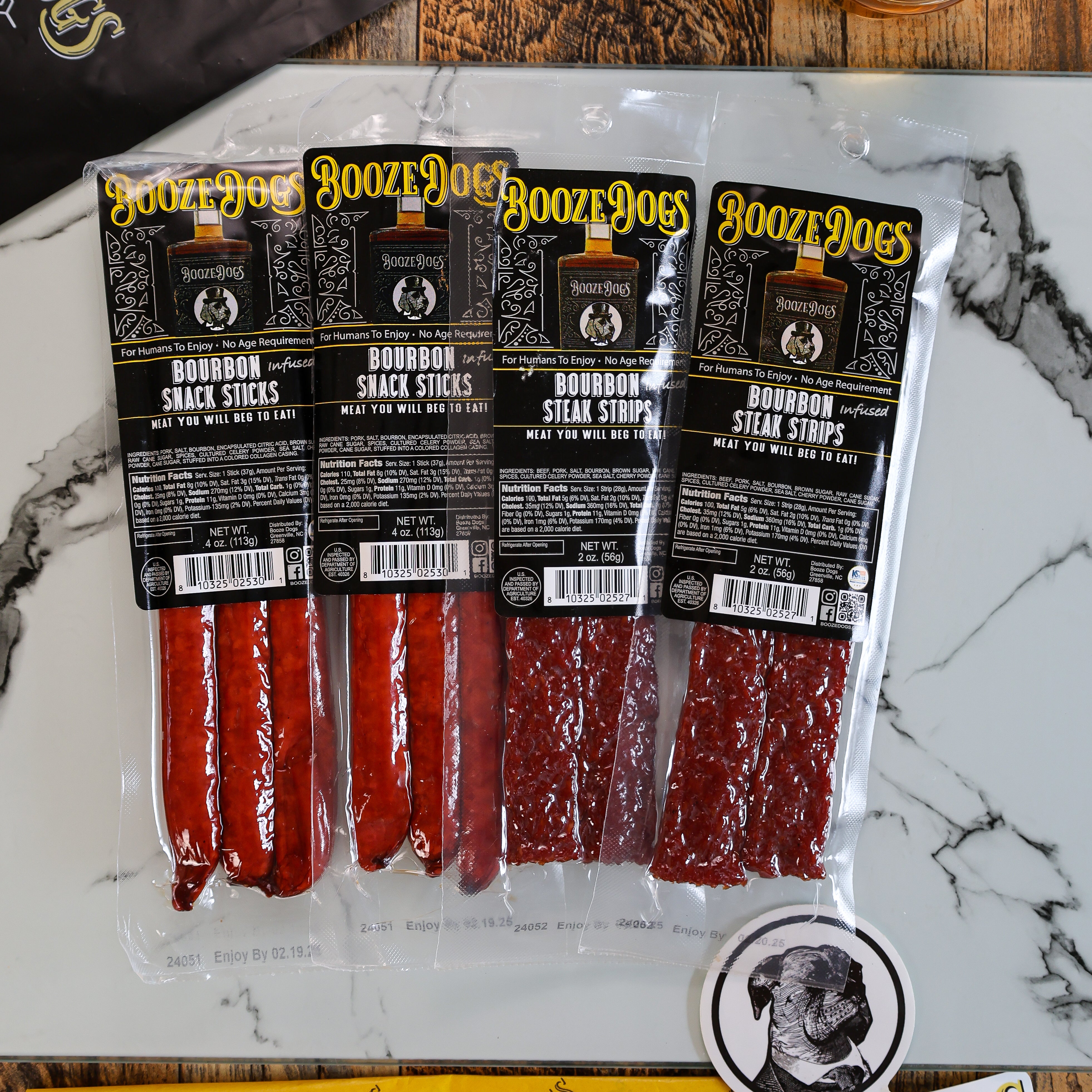 Snack Size: Bourbon Jerky Style Steak Strip & Snack Stick Combo 4 Packages // 10 Servings