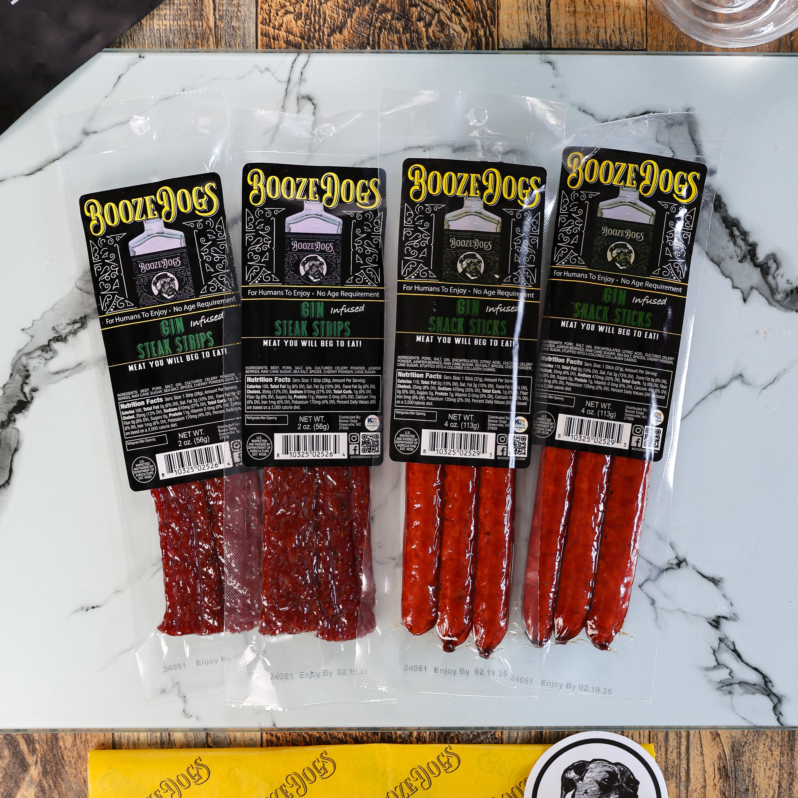 Snack Size: Gin Jerky Style Steak Strip & Snack Stick Combo 4 Packages // 10 Servings