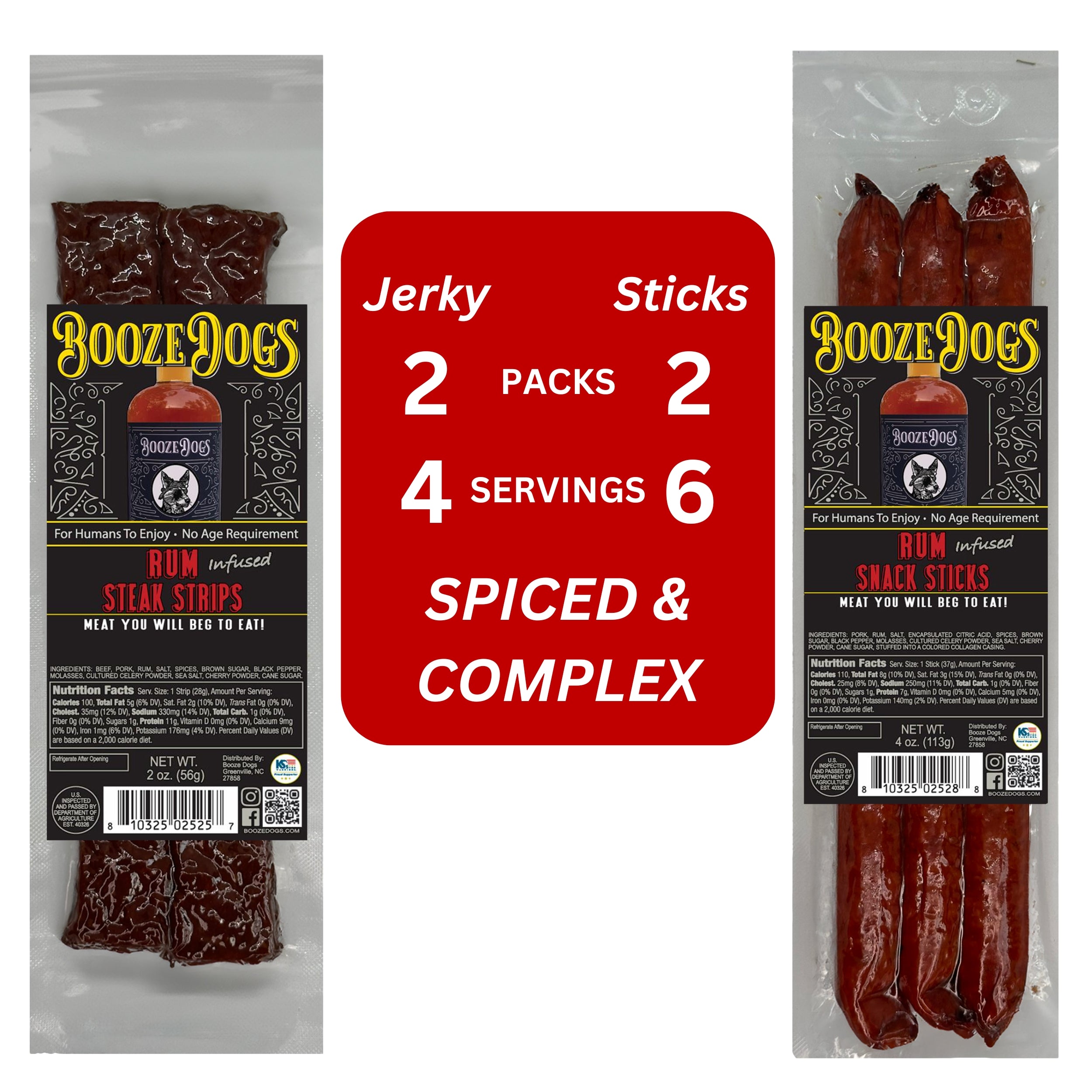 Snack Size: Rum Jerky Style Steak Strip & Snack Stick Combo 4 Packages // 10 Servings