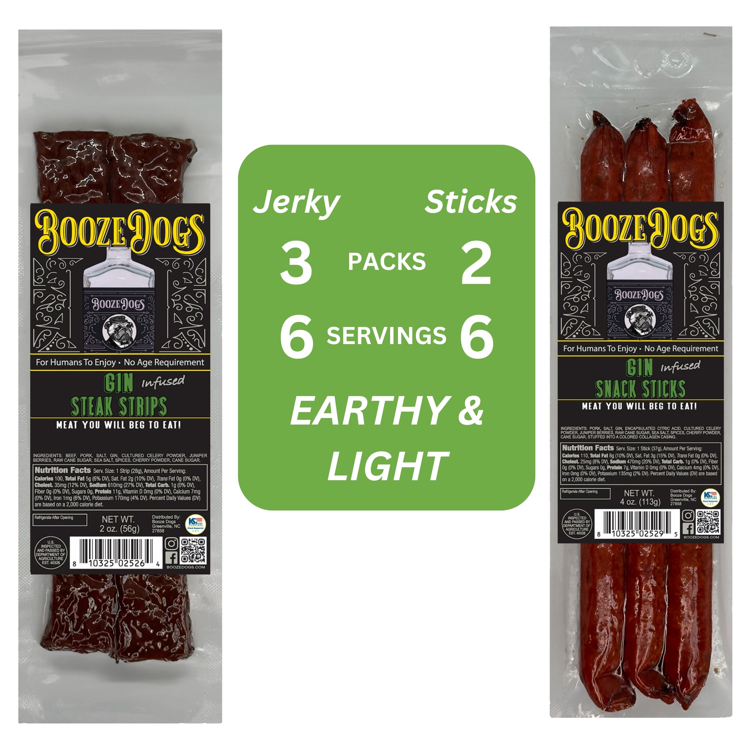 Snack Size: Gin Jerky Style Steak Strip & Snack Stick Combo 5 Packages // 12 Servings