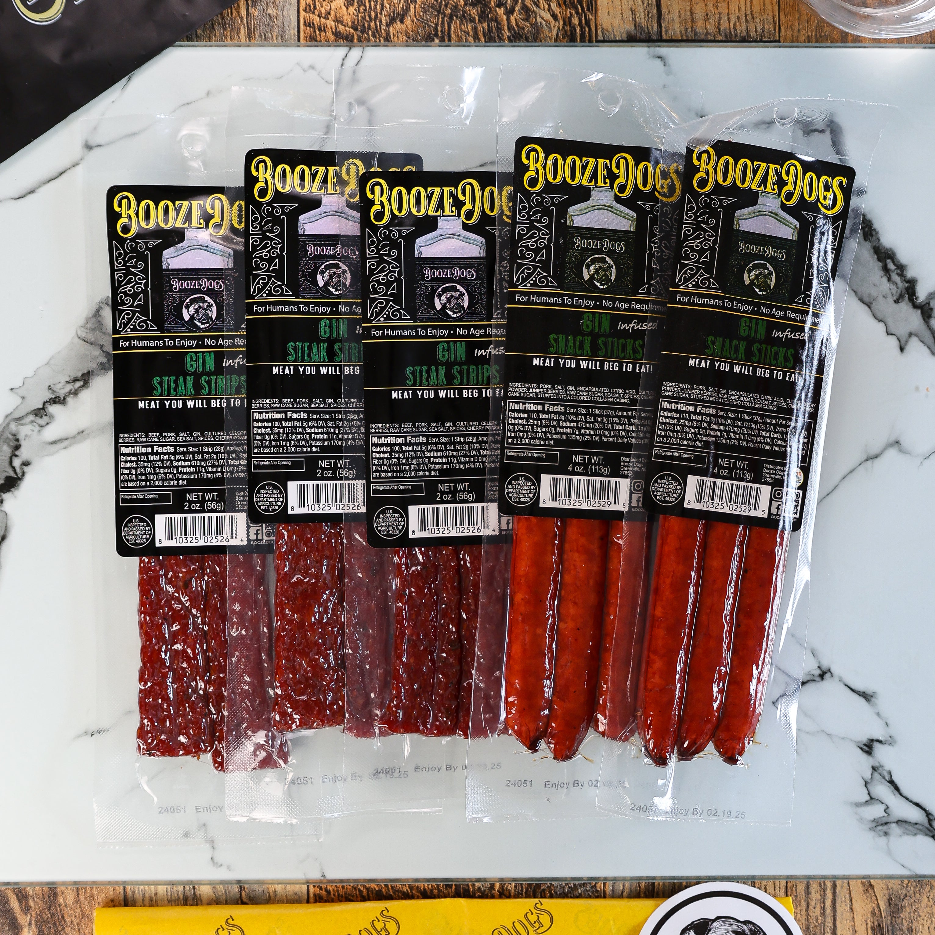 Snack Size: Gin Jerky Style Steak Strip & Snack Stick Combo 5 Packages // 12 Servings