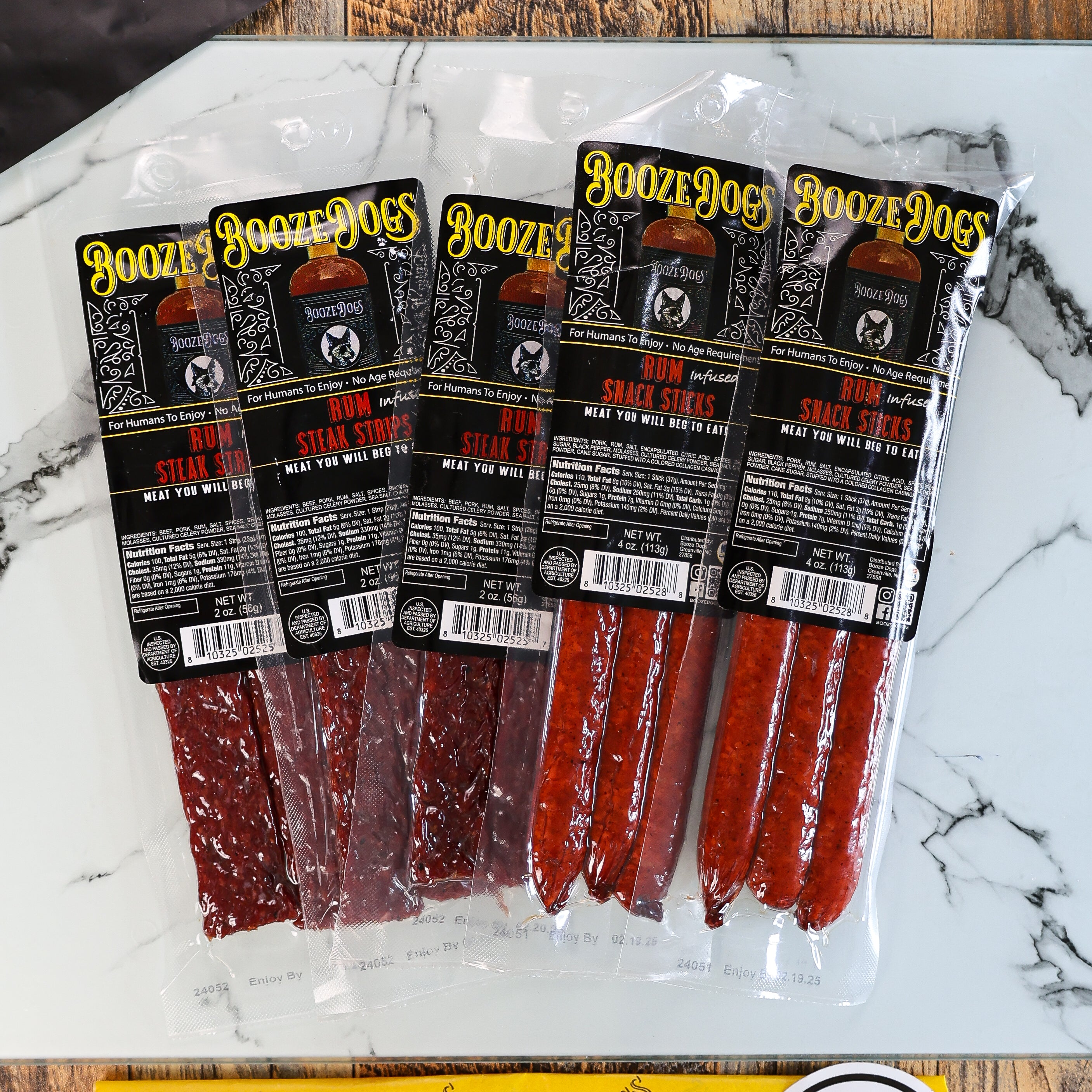 Snack Size: Rum Jerky Style Steak Strip & Snack Stick Combo 5 Packages // 12 Servings