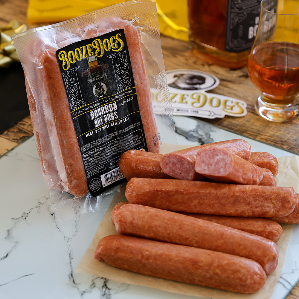 BOURBON INFUSED HOT DOG PACK WITH CUT LINKS ON THE SIDE