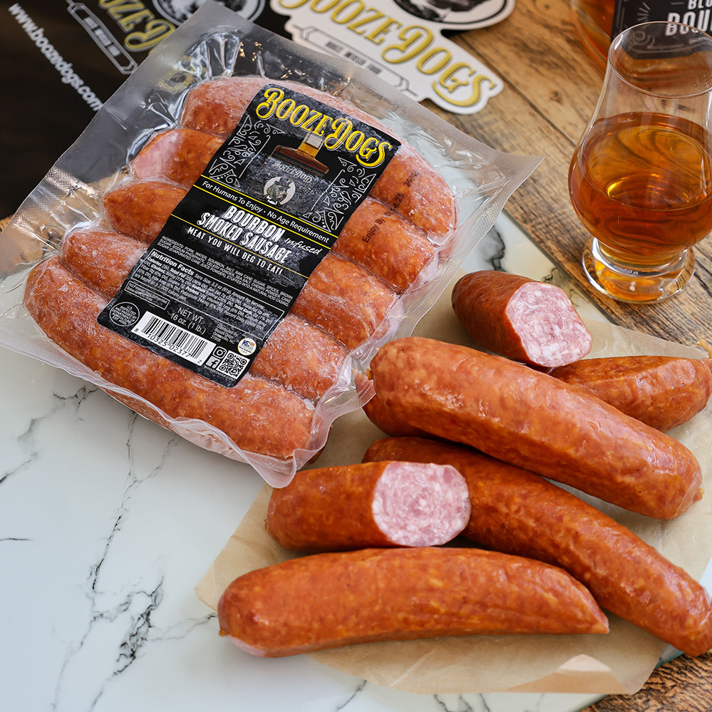 BOURBON SMOKED SAUSAGE BRATWURST PACK WITH CUT SAUSAGE ON THE SIDE