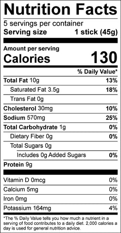 GIN SNACK STICK NUTRITIONAL TABLE