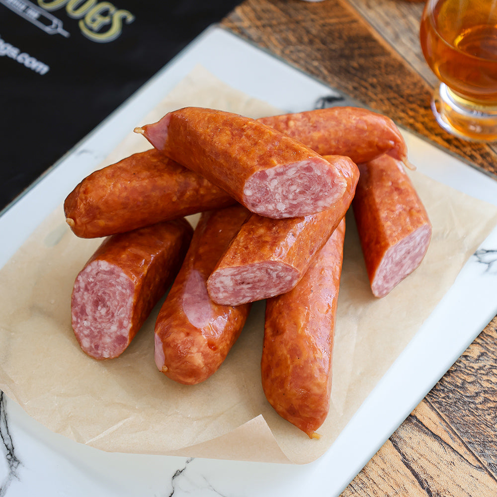 CUT LINKS OF BOURBON INFUSED SAUSAGE