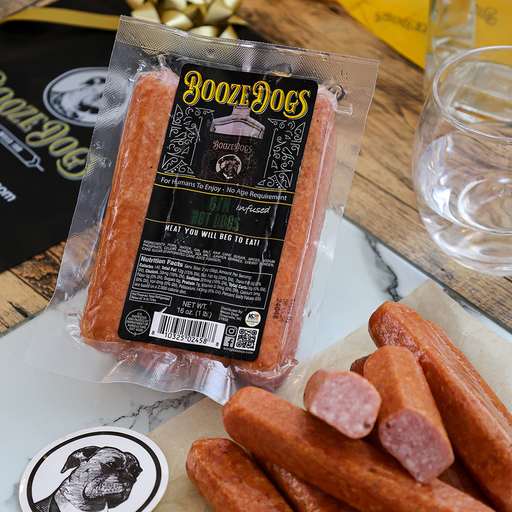 GIN INFUSED HOT DOG PACK WITH CUT LINKS ON THE SIDE