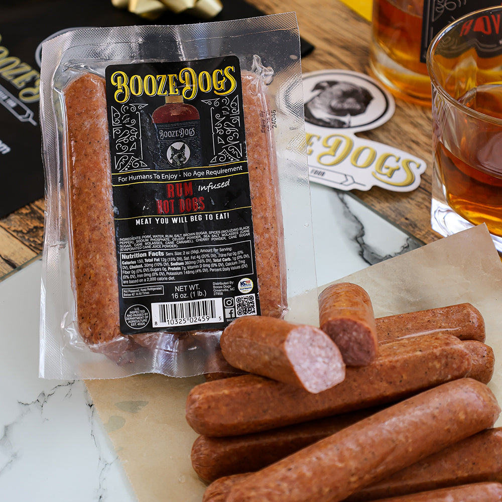 RUM INFUSED HOT DOG PACK WITH CUT LINKS ON THE SIDE